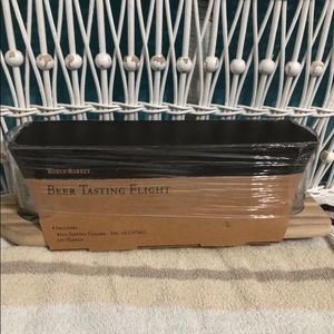 New in n open box 4 glasses and paddle beer glass set bonus green Grolsch bottle